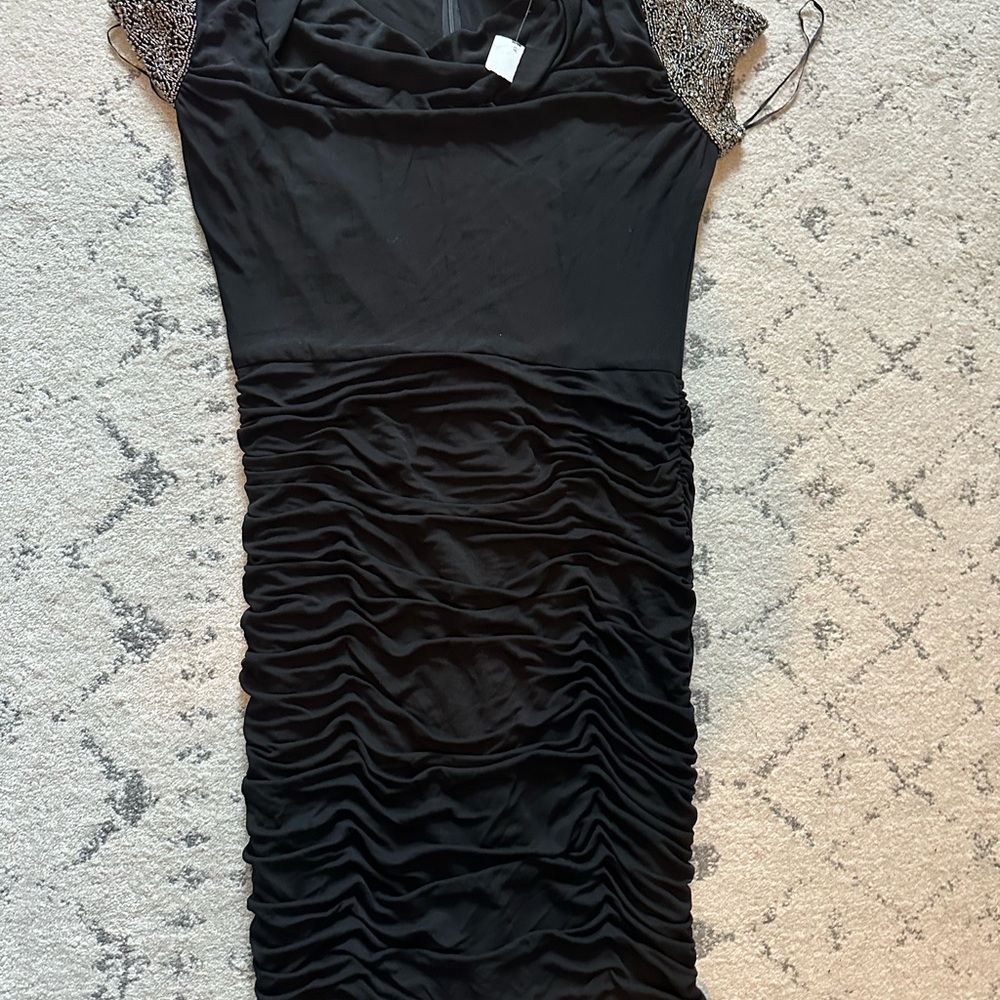 Teri Jon Black Ruched Sheath Mini Dress